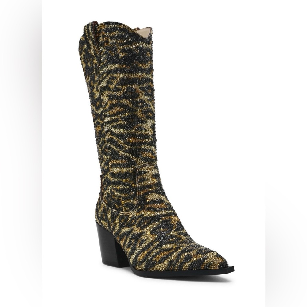 Betsey Johnson Cash leopard crystal cowboy boots NEW 8.5